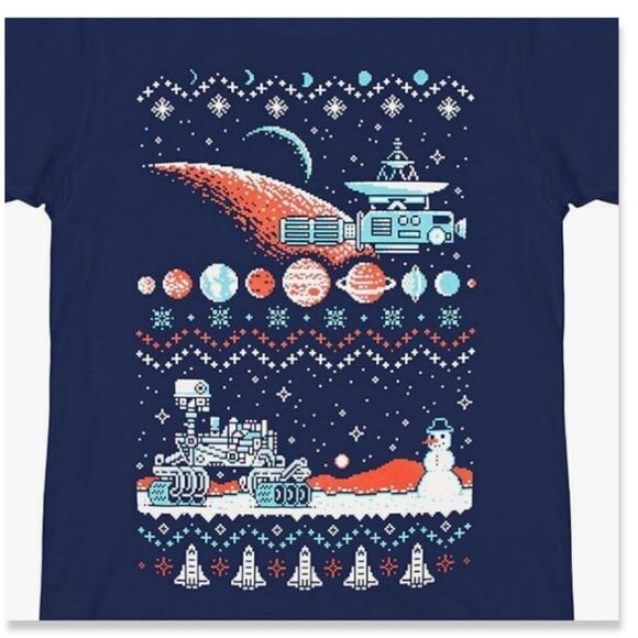 NWOT NASA Mens  T-Shirt- Mars Rover Christmas Style - Picture 1 of 7